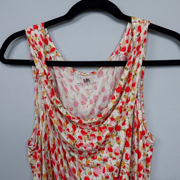 French Connection UK Style Dancing Tulips Draped Neck Top Sz XL Red Beige Floral - Picture 3 of 13